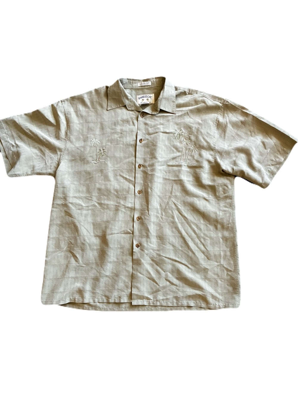 Bamboo Cay Men’s XL Embroidered Palm Tree Camp Shirt Sage Green